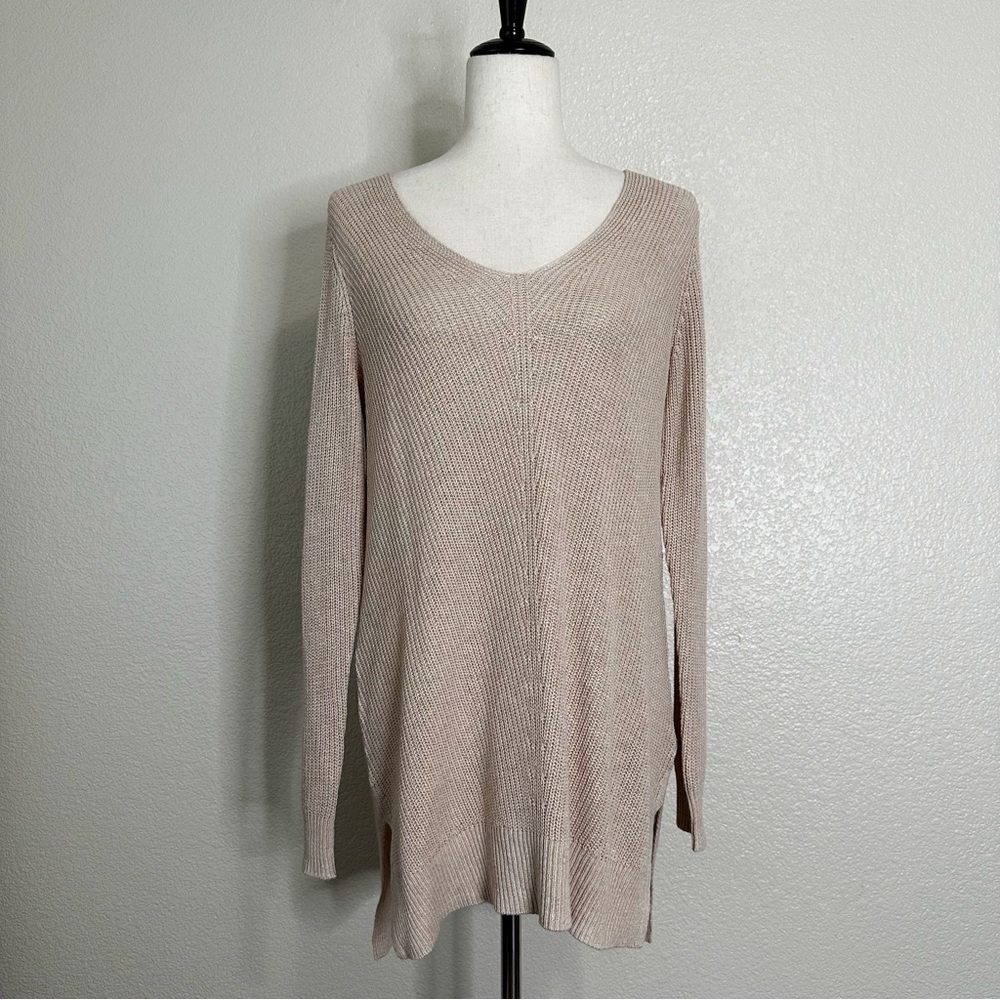 NWT Old Navy Tan Textured V-Neck Pull Over Tunic Sweater, Sz Medium